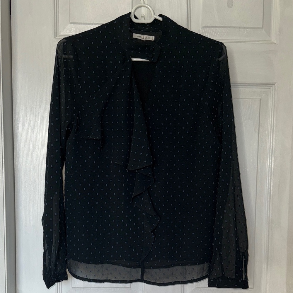 Avec Les Filles Black Sheer Polka Dot Blouse